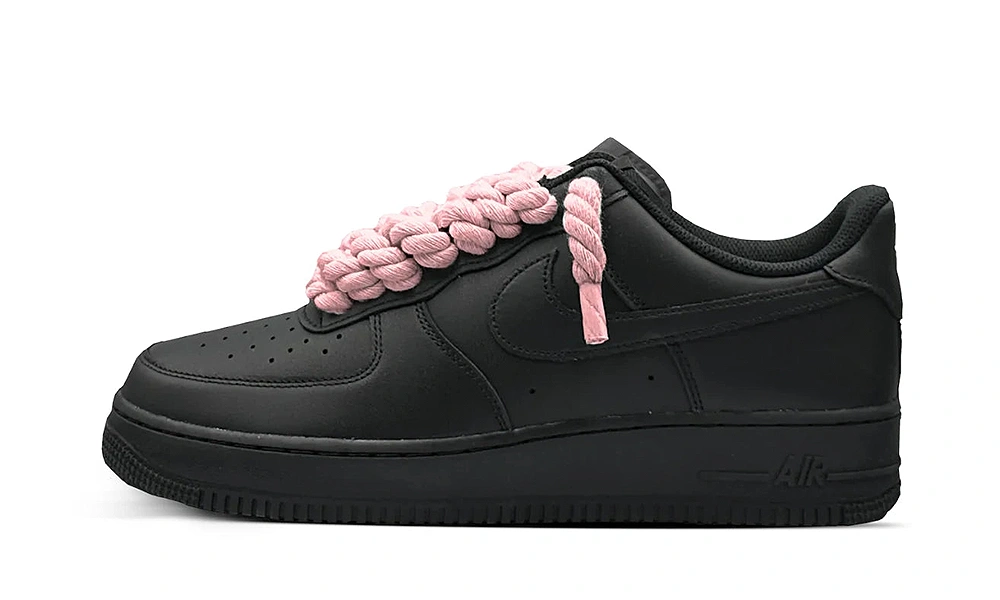 Nike Air Force 1 Low Black Rope Laces Pink Czarne