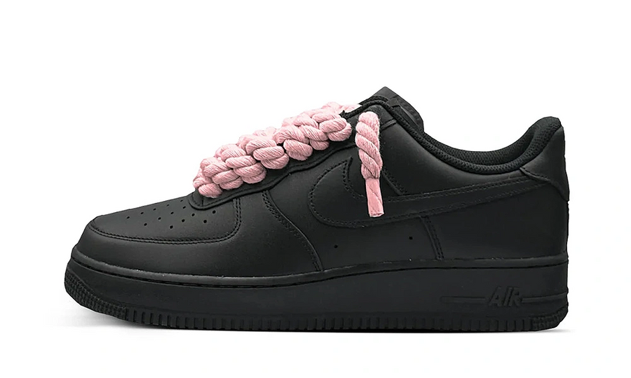 Nike Air Force 1 Low Black Rope Laces Pink Czarne