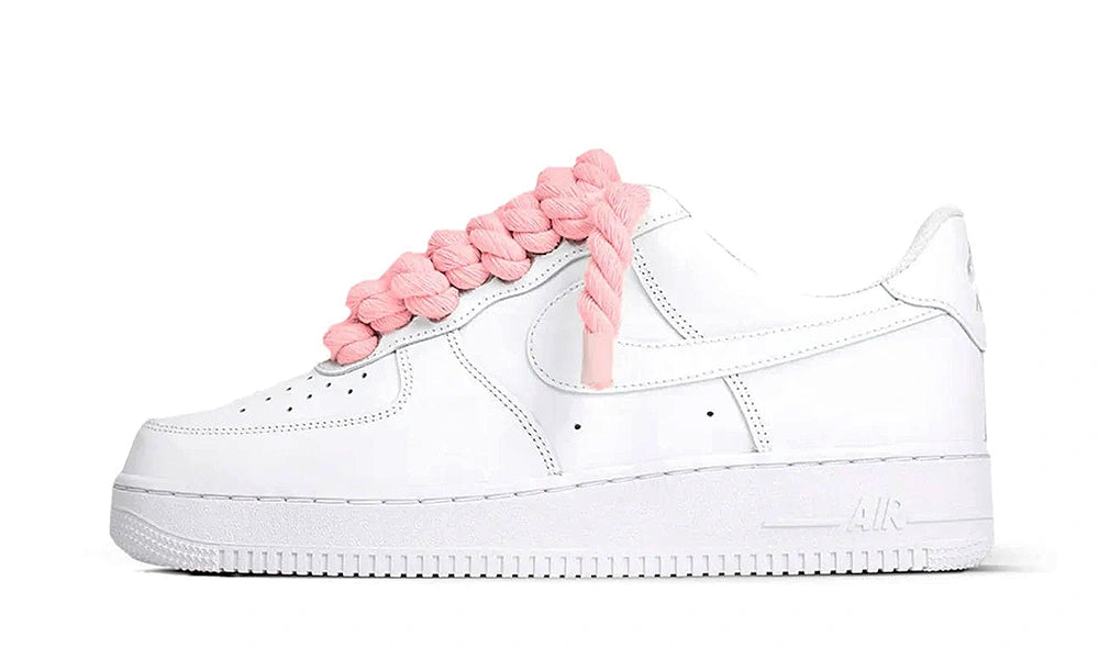 Nike Air Force 1 Low White Rope Laces Pink Białe