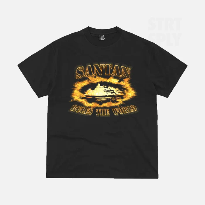 Corteiz Santan Alcatraz Tee Czarny/Pomarańczowy Płomień