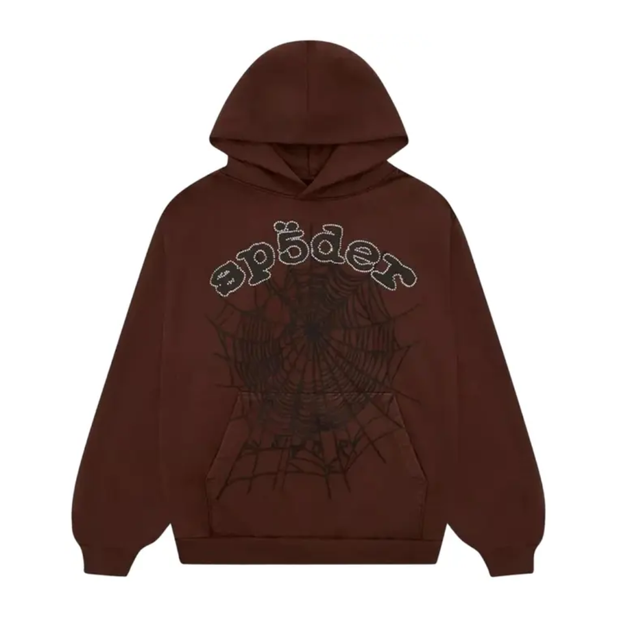 Bluza Sp5der x Travis Scott ComplexCon Exclusive Rhinestone Web Hoodie 'Brown’